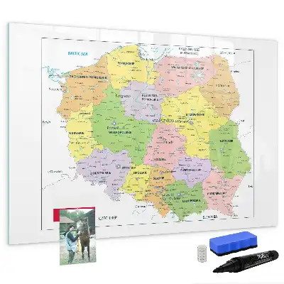 Tablă magnetică pentru scris cu carioca cu harta Poloniei