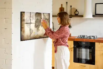 Tablă magnetică cu ștergere uscată cu hartă veche a lumii