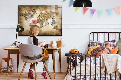 Tablă magnetică cu ștergere uscată cu hartă veche a lumii
