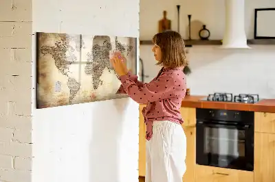 Tablă magnetică cu ștergere uscată cu hartă veche a lumii