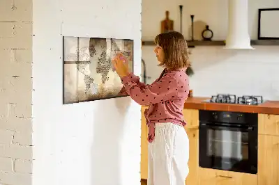 Tablă magnetică cu ștergere uscată cu hartă veche a lumii