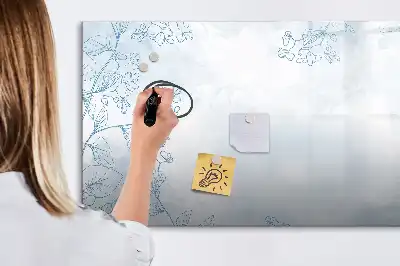 Tablă magnetică cu ștergere uscată cu model schiță de plante