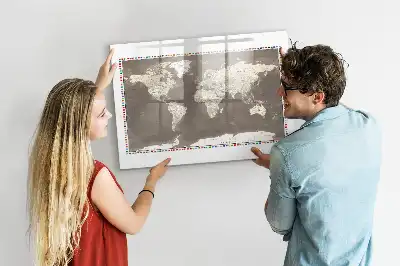 Tablă magnetică cu ștergere uscată cu design harta maro a lumii