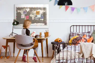 Tablă magnetică cu ștergere uscată cu design harta maro a lumii