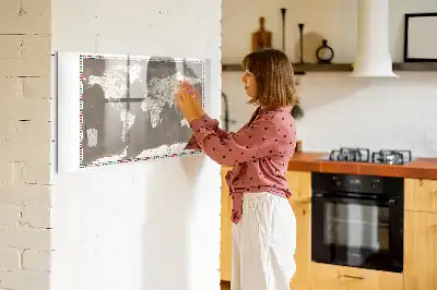 Tablă magnetică cu ștergere uscată cu design harta maro a lumii