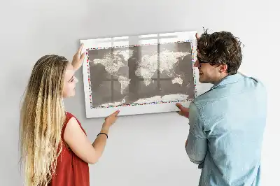 Tablă magnetică cu ștergere uscată cu design harta maro a lumii