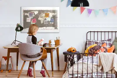 Tablă magnetică cu ștergere uscată cu design harta maro a lumii