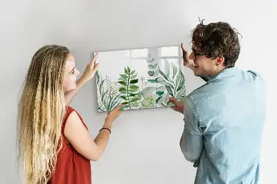 Tablă magnetică cu ștergere uscată cu model frunze în acuarelă