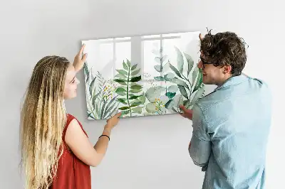 Tablă magnetică cu ștergere uscată cu model frunze în acuarelă