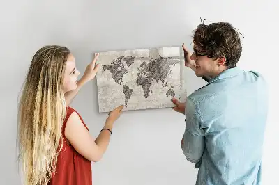 Tablă magnetică cu ștergere uscată model cu harta lumii din ziare