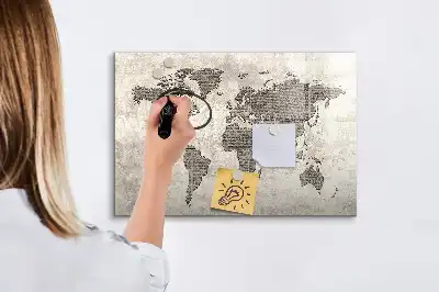 Tablă magnetică cu ștergere uscată model cu harta lumii din ziare