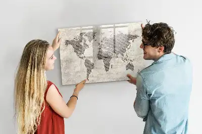 Tablă magnetică cu ștergere uscată model cu harta lumii din ziare