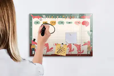 Tablă magnetică cu ștergere uscată planificator săptămânal pentru copii