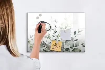 Tablă magnetică cu ștergere uscată cu model de frunze de plante