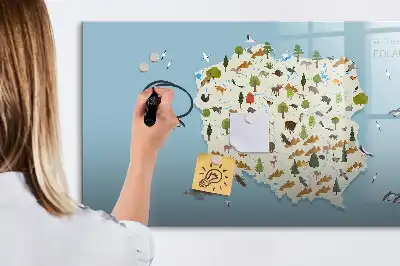 Tablă magnetică cu ștergere uscată cu harta animalelor din Polonia