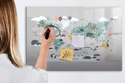 Tablă magnetică cu ștergere uscată cu hartă din desene animate