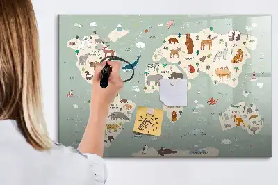 Tablă magnetică cu ștergere uscată cu harta lumii animale