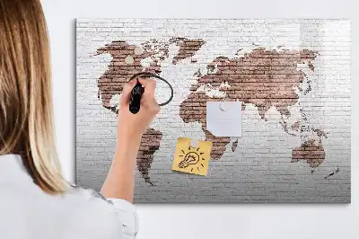 Tablă magnetică cu ștergere uscată cu hartă a lumii imprimată pe cărămidă