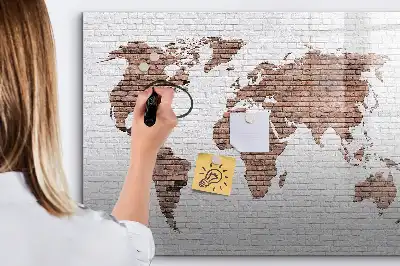 Tablă magnetică cu ștergere uscată cu hartă a lumii imprimată pe cărămidă