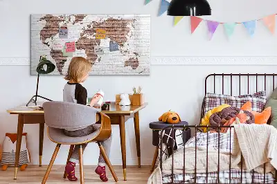 Tablă magnetică cu ștergere uscată cu hartă a lumii imprimată pe cărămidă