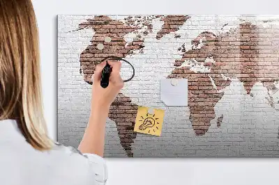 Tablă magnetică cu ștergere uscată cu hartă a lumii imprimată pe cărămidă