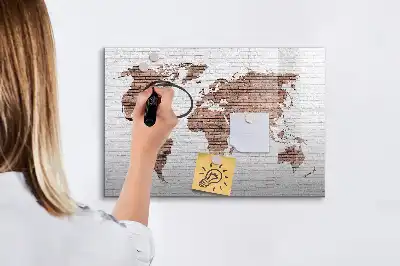 Tablă magnetică cu ștergere uscată cu hartă a lumii imprimată pe cărămidă
