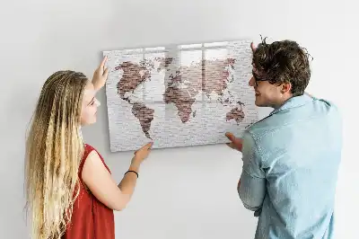 Tablă magnetică cu ștergere uscată cu hartă a lumii imprimată pe cărămidă
