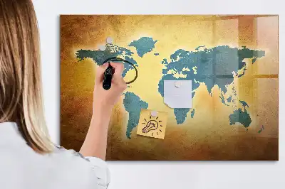 Tablă magnetică cu ștergere uscată cu hartă veche a lumii