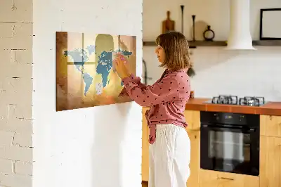 Tablă magnetică cu ștergere uscată cu hartă veche a lumii