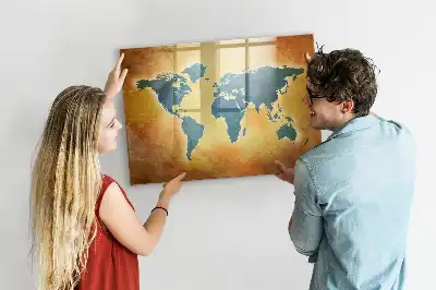 Tablă magnetică cu ștergere uscată cu hartă veche a lumii