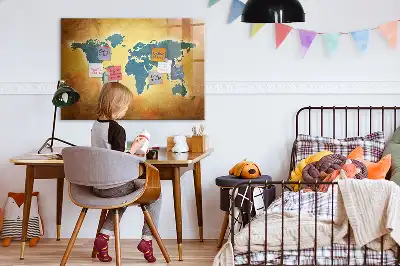 Tablă magnetică cu ștergere uscată cu hartă veche a lumii
