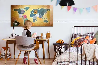 Tablă magnetică cu ștergere uscată cu hartă veche a lumii