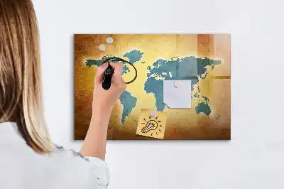 Tablă magnetică cu ștergere uscată cu hartă veche a lumii