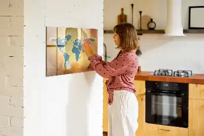 Tablă magnetică cu ștergere uscată cu hartă veche a lumii
