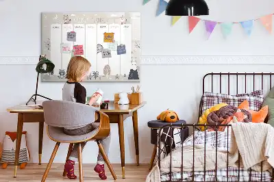 Tablă magnetică cu ștergere uscată planificator săptămânal cu model cu animale