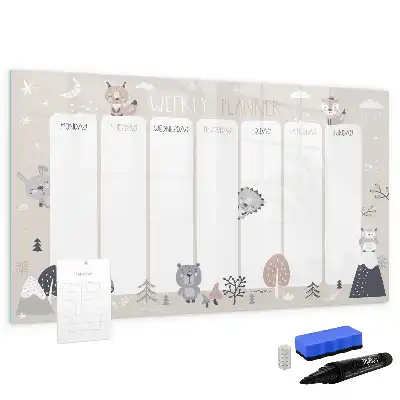 Tablă magnetică cu ștergere uscată planificator săptămânal cu model cu animale
