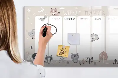 Tablă magnetică cu ștergere uscată planificator săptămânal cu model cu animale