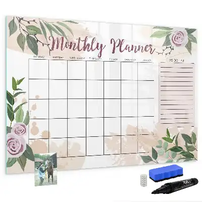 Tablă magnetică cu ștergere uscată cu model floral de trandafiri