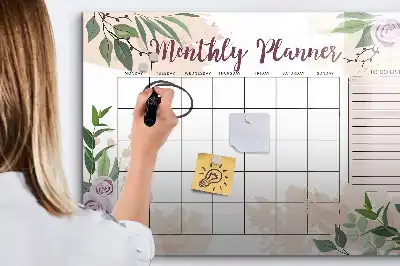 Tablă magnetică cu ștergere uscată cu model floral de trandafiri