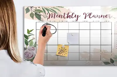 Tablă magnetică cu ștergere uscată cu model floral de trandafiri