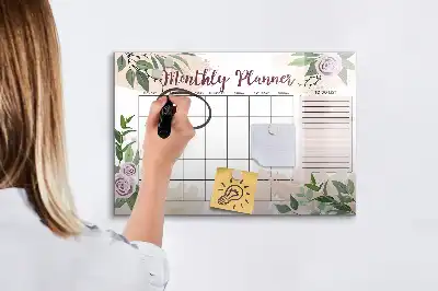 Tablă magnetică cu ștergere uscată cu model floral de trandafiri