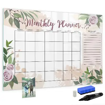 Tablă magnetică cu ștergere uscată cu model floral de trandafiri