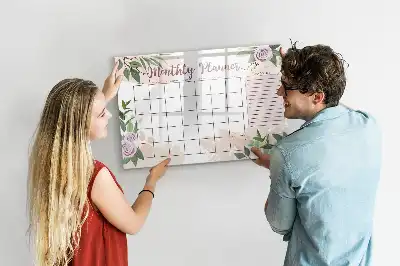 Tablă magnetică cu ștergere uscată cu model floral de trandafiri