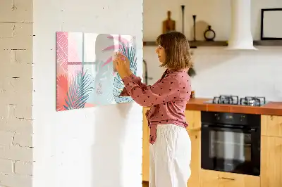 Tablă magnetică cu ștergere uscată model frunze pastelate