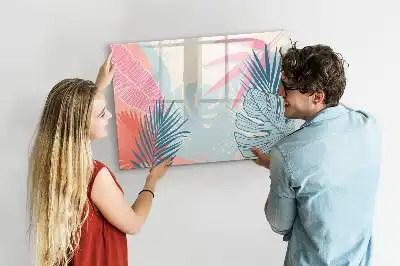 Tablă magnetică cu ștergere uscată model frunze pastelate