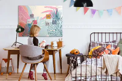 Tablă magnetică cu ștergere uscată model frunze pastelate