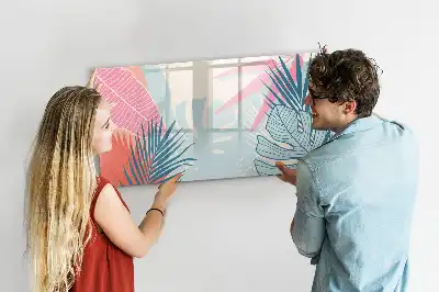 Tablă magnetică cu ștergere uscată model frunze pastelate