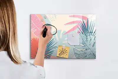 Tablă magnetică cu ștergere uscată model frunze pastelate