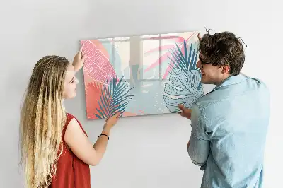Tablă magnetică cu ștergere uscată model frunze pastelate