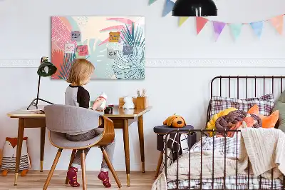 Tablă magnetică cu ștergere uscată model frunze pastelate